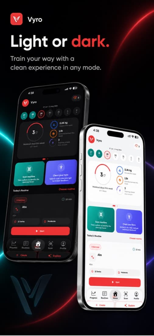 Vyro in light and dark mode